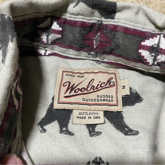 Woolrich Moose Deer Outdoor Tree Forest Aztec Flannel Long Sleeve Button Medium - Picture 10 of 13